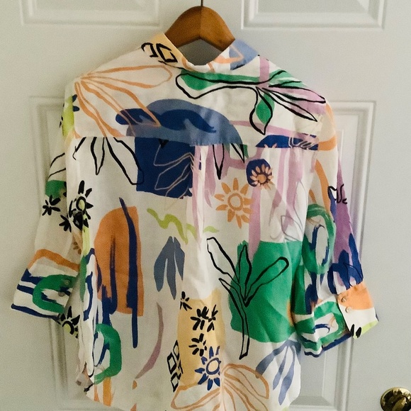 Chico's  Surreal 100% Linen 3/4 Sleeve Shirt Sz 2/ US 12  Whimsical Summer NWT - Picture 7 of 9